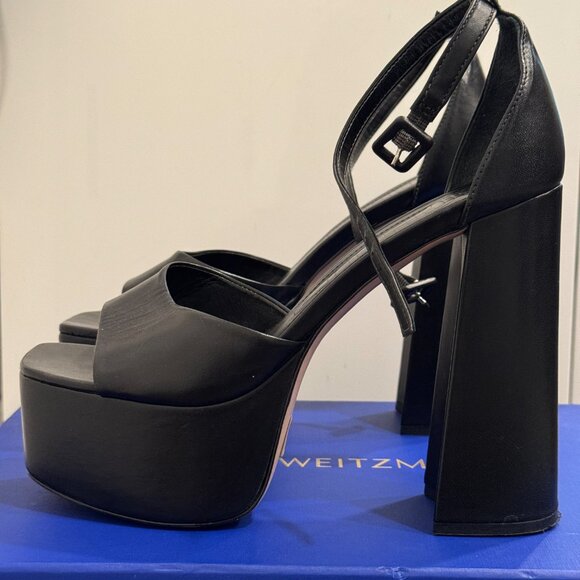 Schutz Black Platform Ankle Strap Heels - Picture 1 of 7